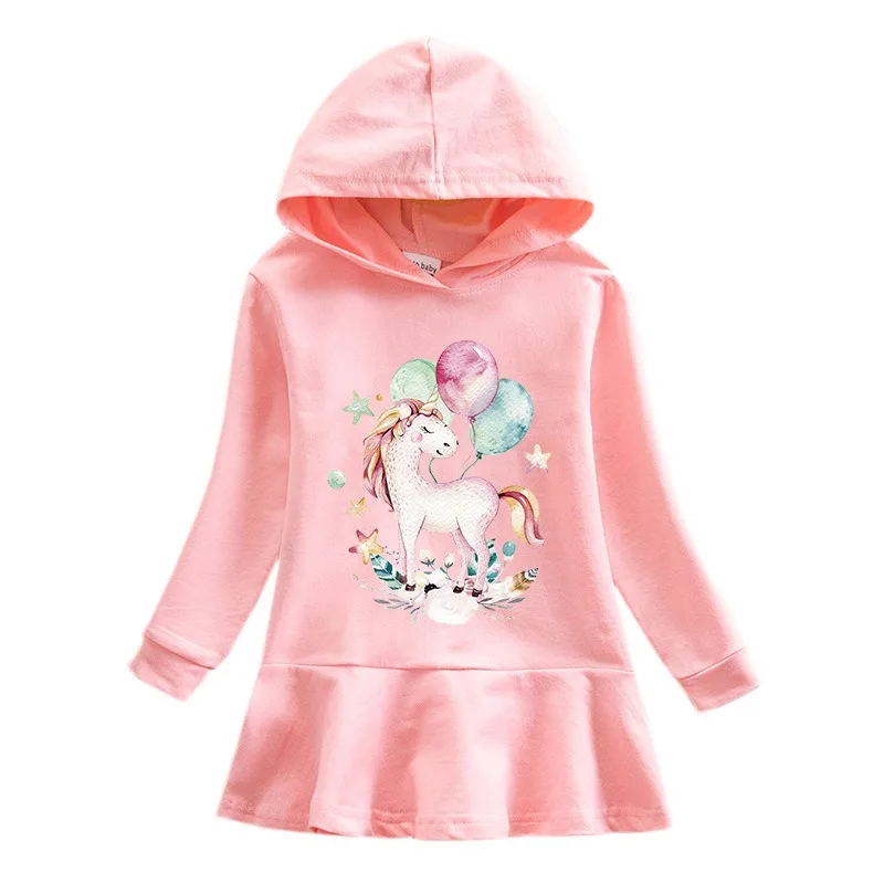 Unicorn Princess Dress Cotton Clothes 2024 New Autumn Toddler Kids Dresses Girls for Children Birthday Party Costume Hooded 2-8Y