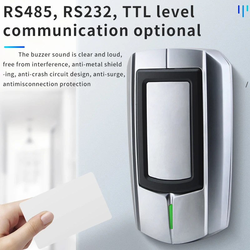 RS232 RS485 Interface Metal Shell RFID Card Reader NFC Radio Frequency Sensor Card 13.56MHz/125kHz Waterproof Design Card Reader