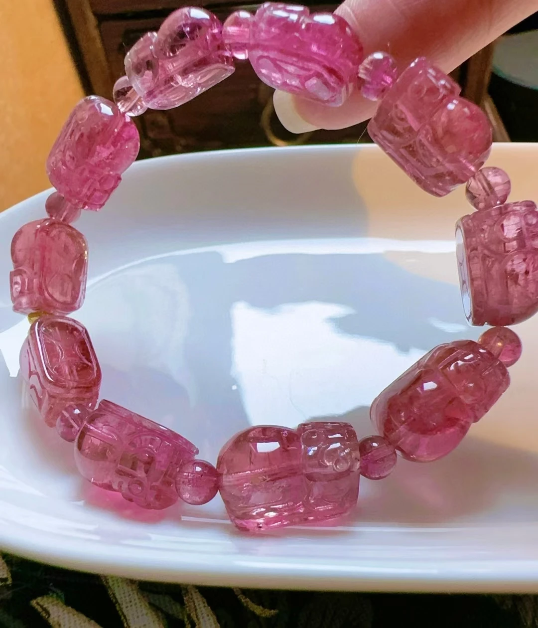 Natural Red Tourmaline Beads Bracelet Clear Pi XIu Beads 15.8/9.6/9.4mm Candy Tourmaline Women Jewelry AAAAAAA