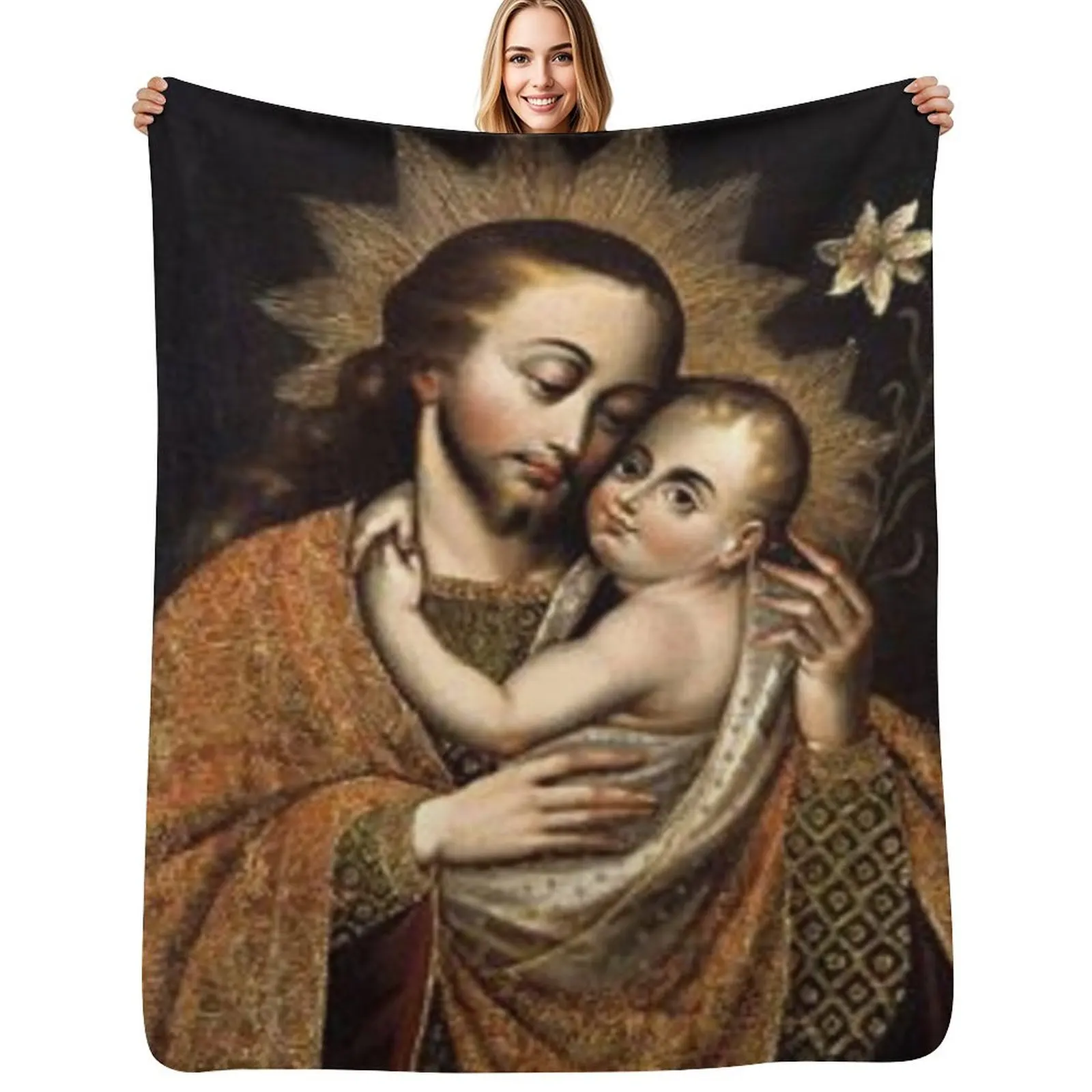 

Year of St. Joseph: Saint Joseph and Jesus Throw Blanket Sleeping Bag Thermal Tourist Picnic Blankets