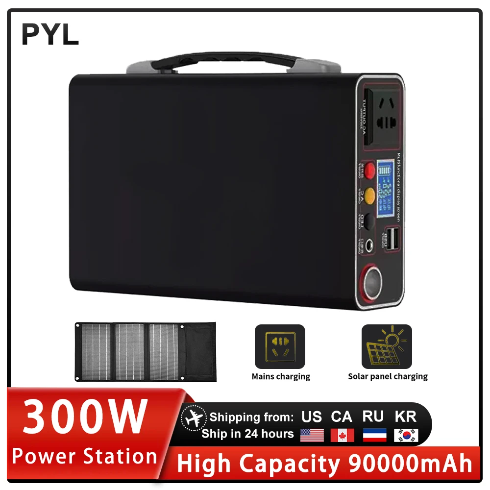 estacao de energia portatil bateria lifepo4 gerador solar carregador exterior fonte de alimentacao de emergencia banco de potencia saida ac 90000mah 300w 01