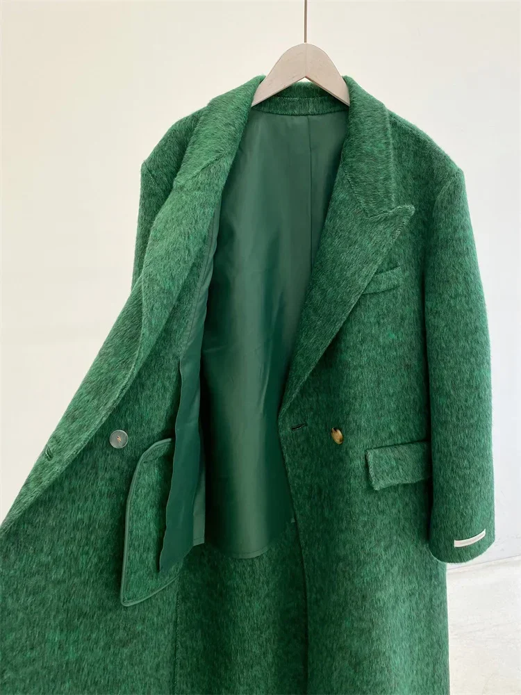 Cappotto lungo invernale in lana di cashmere nuovo moda casual sciolto donna bavero monopetto manica lunga cappotti di lana spessi caldi femminili