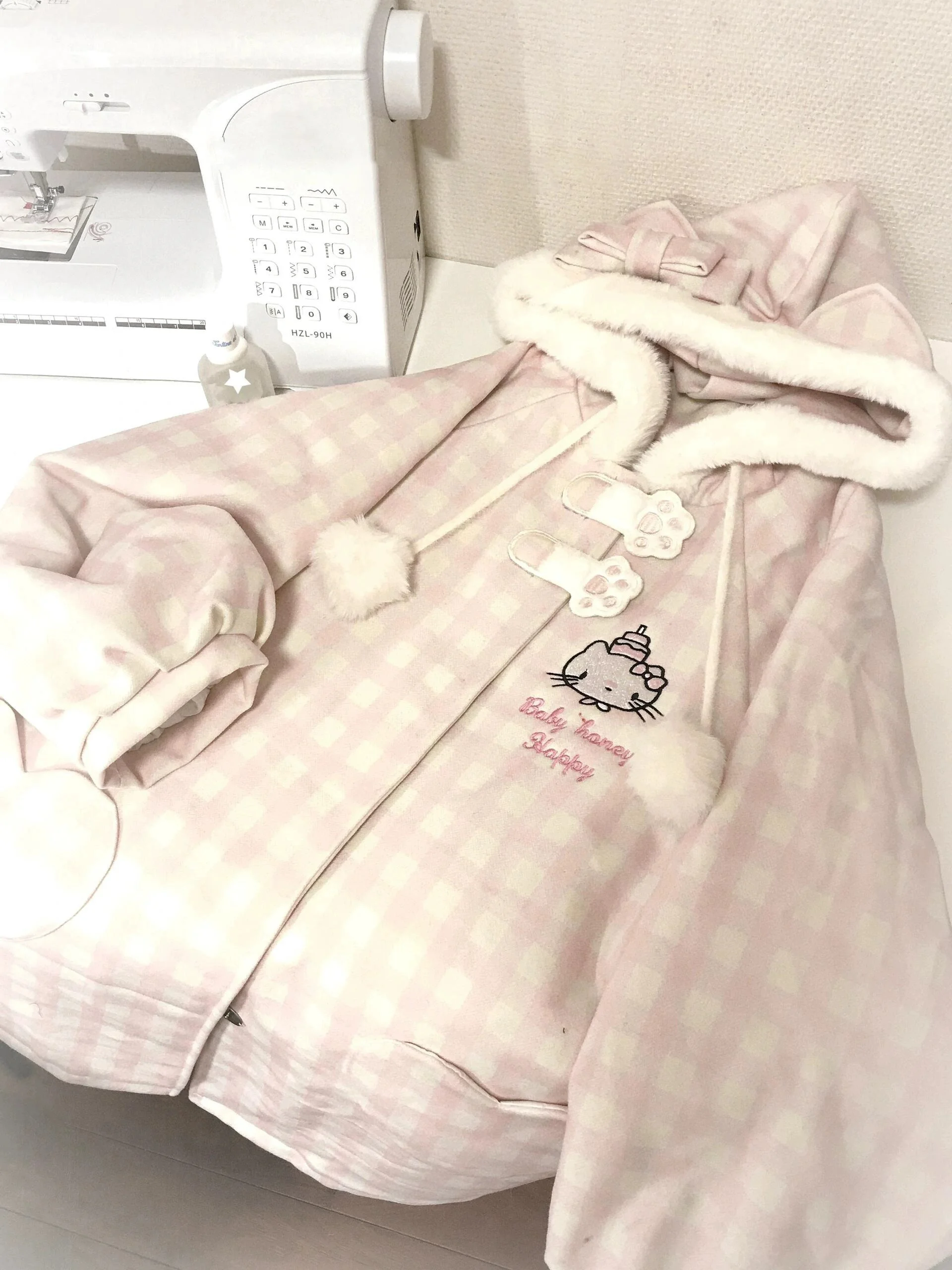 

Kawaii Ear Embroidery Kit Cotton Jaet Women's Winter Thi Warm Loose Cotton Coat Korean Sle Long Sve Zipper