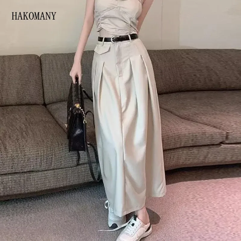 

2023 Women High Waist Midi Long Skirts Summer Y2K Safari Ruched Front Sashes Cargo Skirt Vintage