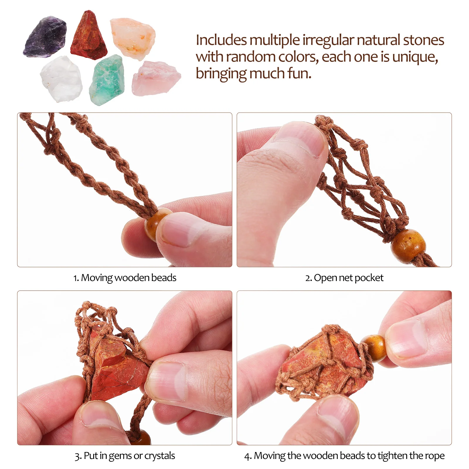 

1 set Stone Necklace Holder Bracelet Set Natural Crystal Cage For Diy Jewelry Making Vintage Woven Pendant Necklace Cord Stone