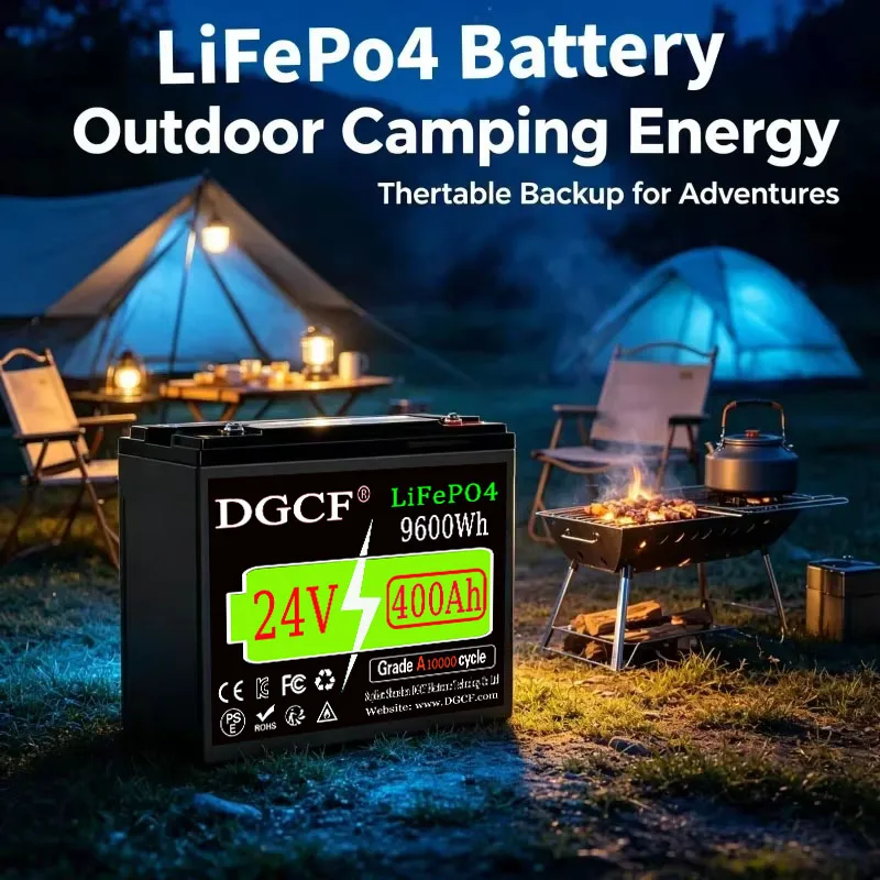 DGCF 24V 500AH LiFePO4 Battery Pack 200A BMS 8000+ Cycles For RV Campers Off-Road Off-grid Solar Wind Lithium Battery