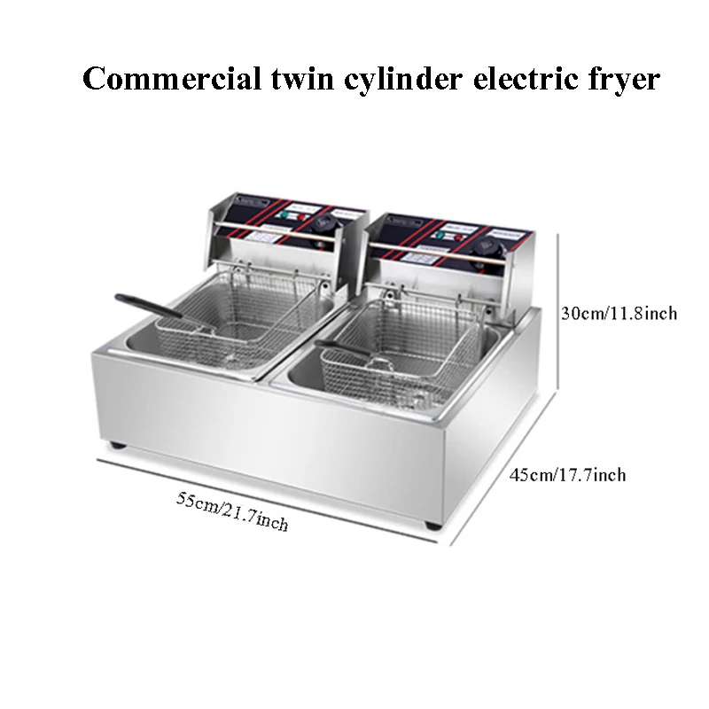 مقلاة دجاج كهربائية تجارية عميقة ، كونترتوب ، أسطوانة مزدوجة ، سلة ، 2.5 كيلو وات ، مخصصة