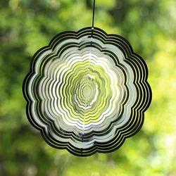 3.9inch Mandala Wind Spinner 3D Rotating Stainless Steel Wind Chime Mirror Reflection Flowing Effect Yard Garden Hanging Decor