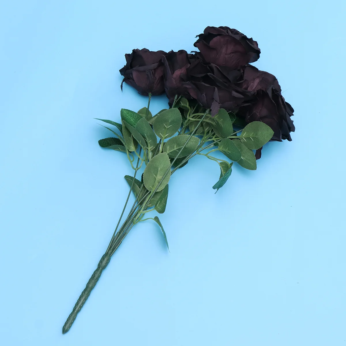 

7-Head Artificial Black Rose Flower Lifelike Single Bouquet Wedding Festival Party Vintage Natural Style Centerpiece Craft