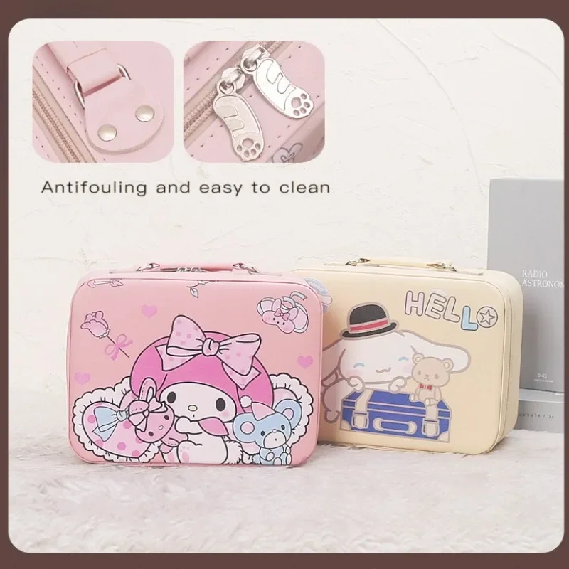 Sanrio Waterproof PU Leather Cosmetic Bag for Women Kawaii Hello Kitty My Melody Travel Toiletries Organizer Storage Makeup Up