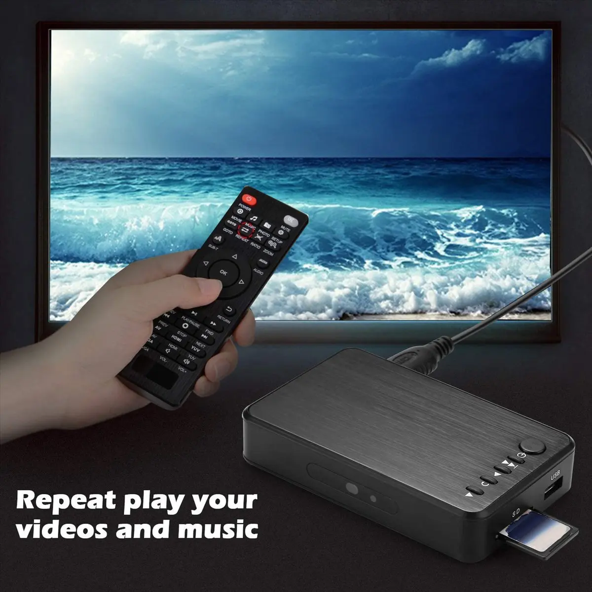 A10I 1080P HD Multimedia Player Video Player 264 AV/VGA Output USB HDD Player for Broadcasting/Advertising EU Plug