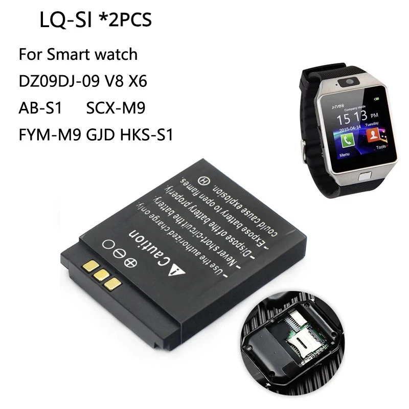 2PCS LQ-S1 3.7V 380mAh Smart Watch Battery DZ09 Battery For DJ-09 V8 X6 AB-S1 SCX-M9 FYM-M9 GJD HKS-S1  LQS1 BATTERIES