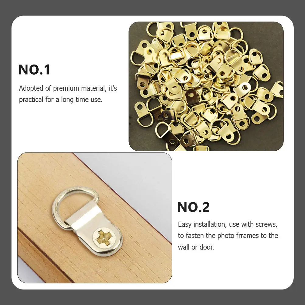 Picture Frame Hooks D Ring Iron Strong Heavy Duty Photo Frame Wall Hangers Easy Installation Matching Screws Home Office Picture