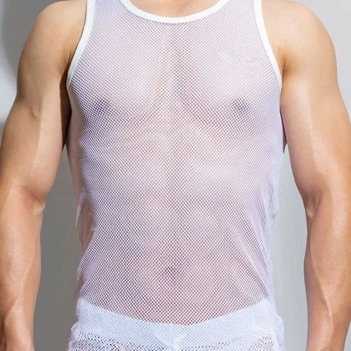 Imagen 2 del producto Chalecos transpirables de malla de estilo americano para hombre, camisa fina transparente de Color sólido, 2023
