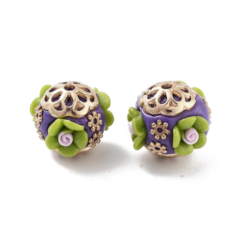 

20Pcs Round Handmade Indonesia Beads Spacer Loose Beads with Rhinestones for DIY Earring Necklace Bracelet Jewelry Making