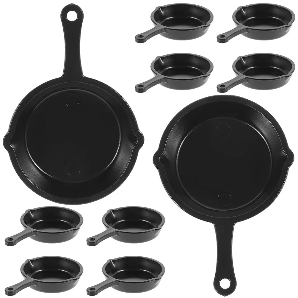 

20pcs Miniature Frying Pan Set Realistic Mini Kitchen Cookware Dollhouse Accessories Plastic Cooking Toys Black Color Easy