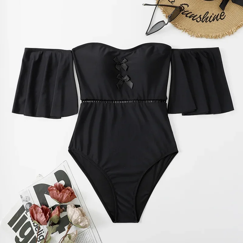 

Solid Color Ruffle One Piece Swimsuit for Women Sexy Strapless Backless Bandeau Monokini Bikini Beach Vacation Swimwear 2025 New