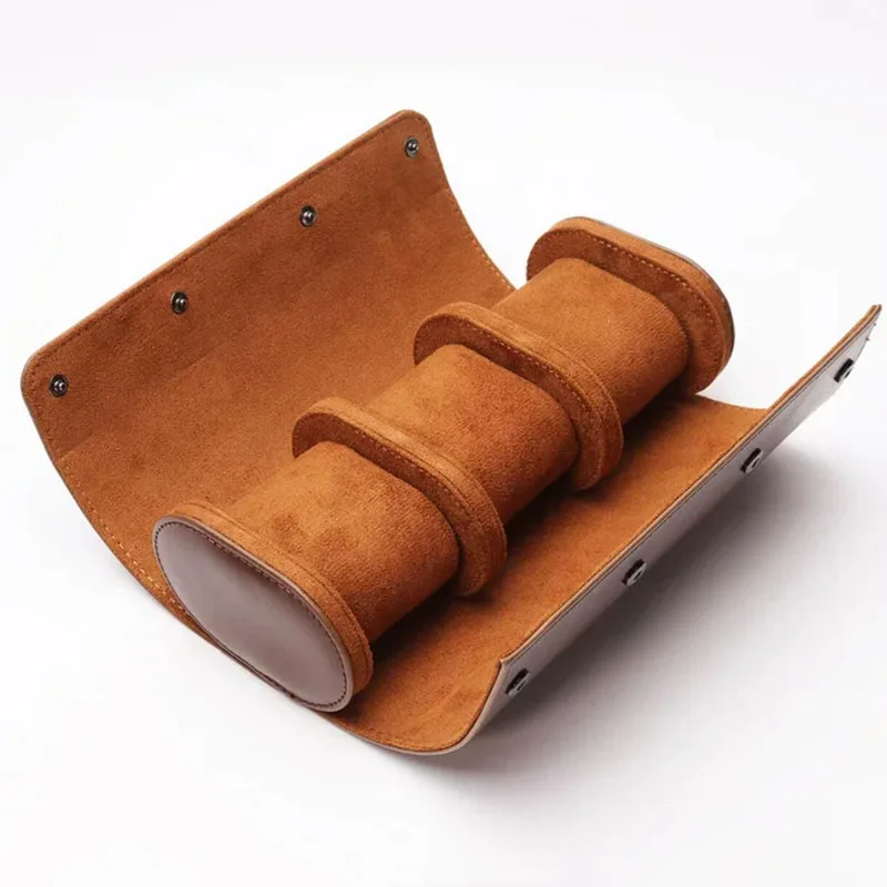 Brown Three‑Seater Premium Leather Watch Storage Box Portable Home Travel Watch Display Organizer Case
