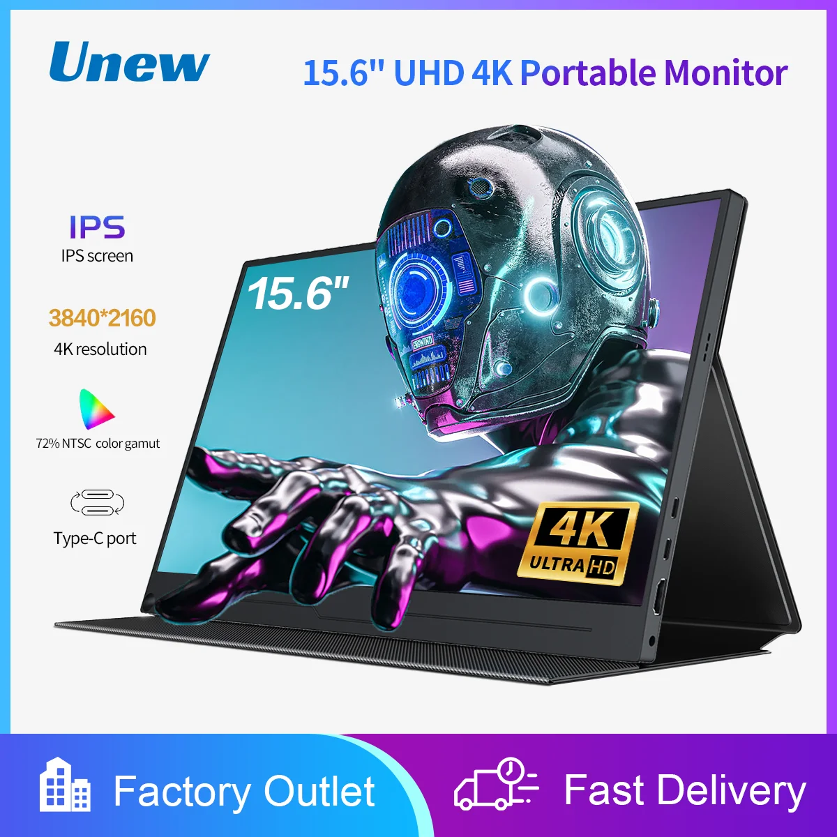 15.6 inch Portable Monitor FHD 3840X2160 Ultra-Thin 4K IPS Screen for PC External Display with USB-C for Xbox Switch PS4/5
