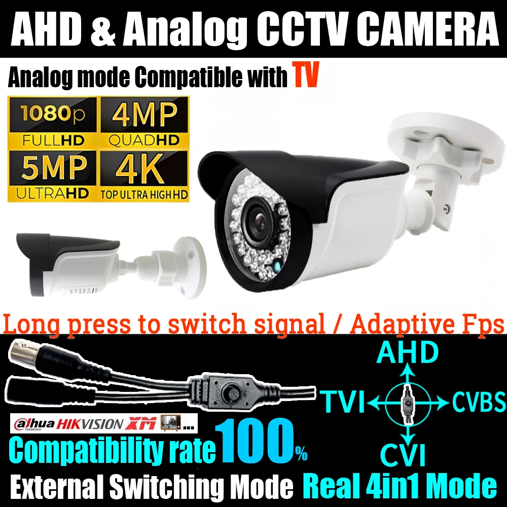 

Free Shipping 1920*1080P/8MP Ultra AHD Camera 4MP/5MP TVI/CVI/Analog 4in1 OSD Cable 2.8/3.6mm HD IR Waterproof IP66 In/Outdoor