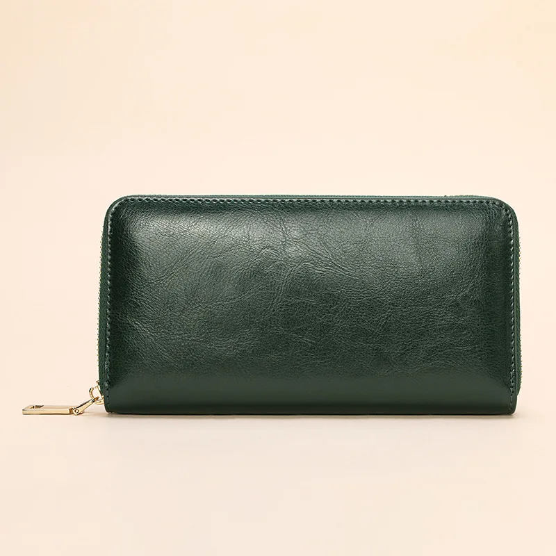 Western Split Leather Card Holder Women Wallet Large Capacity Zipper Coin Purse for Ladies