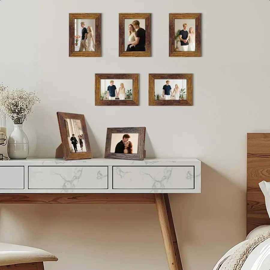 إطار صورة مقاس 8 × 10، إطارات بنية ريفية تناسب شاشة عرض الحائط المطبوعة مقاس 8 × 10 بوصة، 7 عبوات