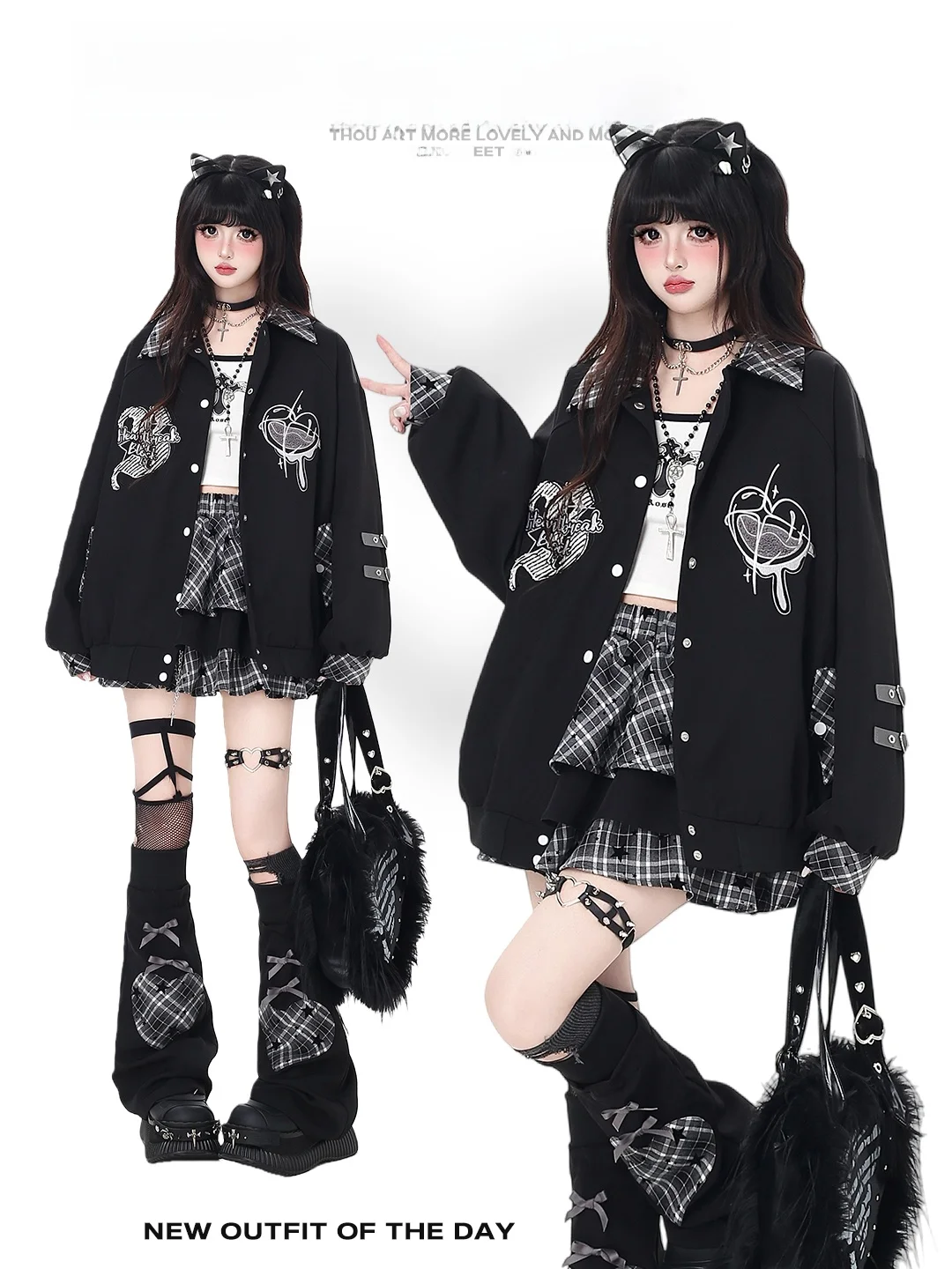 

Crazygirl Original Lightweight Bla ey Embroidery Patchwork Color Blo Casual Baseball Jaet Women's Loose Fit Long Sve