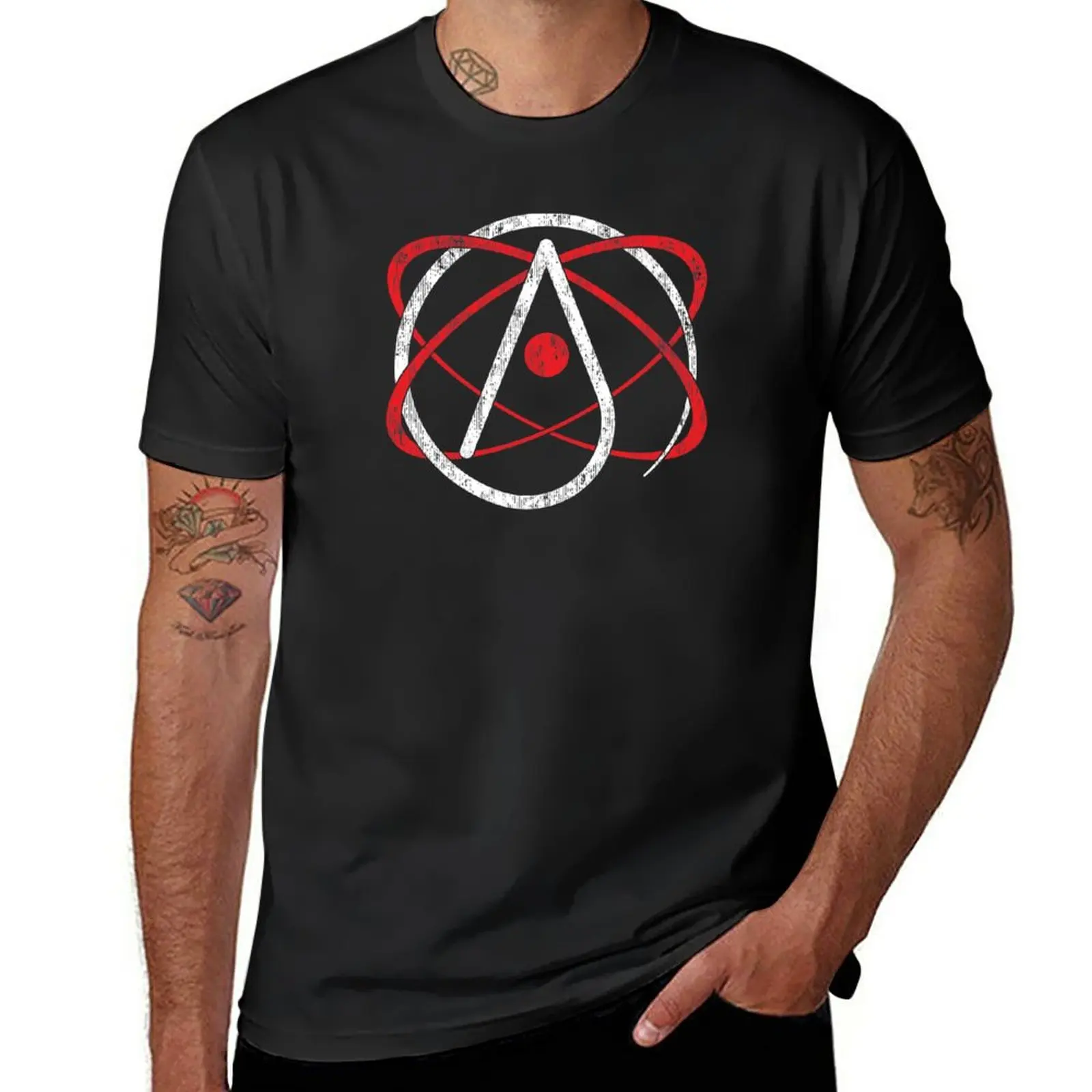 

New Distressed Atheist Atom, Atheism Design T-Shirt summer tops heavyweight t shirts plain black t shirts men