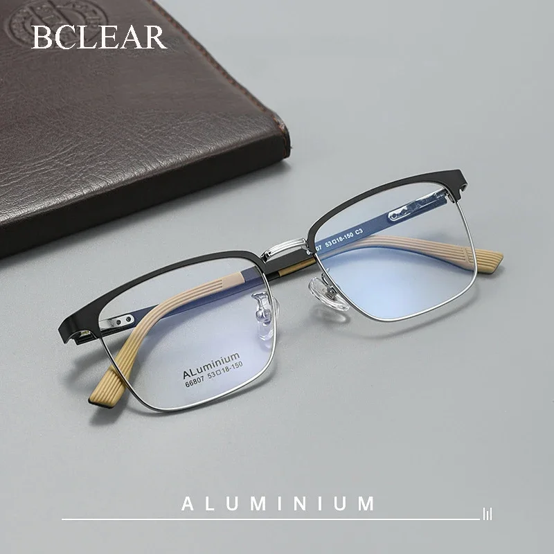 

BCLEAR Myopia Read Simple Ultra-light Business Aluminum Magnesium Eyeglasses frame Square Glasses Frames Prescription Spectacles