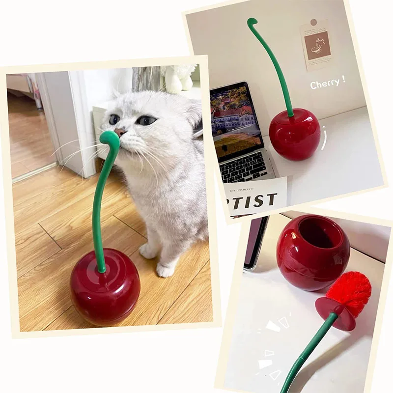 1pc Cherry Toilet Brush and Holder,Toilet Bowl Brush Hold Combo Set,  Household Bathroom Cleaning Brush And Base For Storage