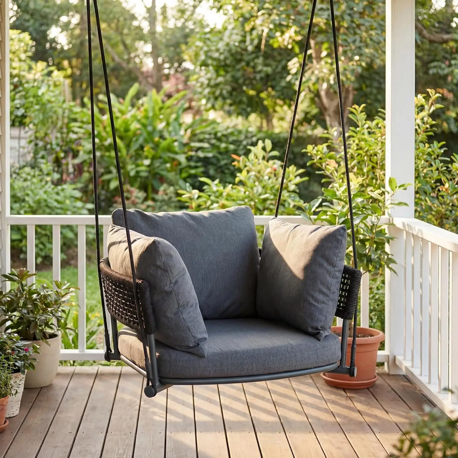 Single Porch Swings Chair with Cushions, Hanging Rope Swing, Hanging Chair for Bedroom, Hammock Chairs Swing Indoor &, Custom