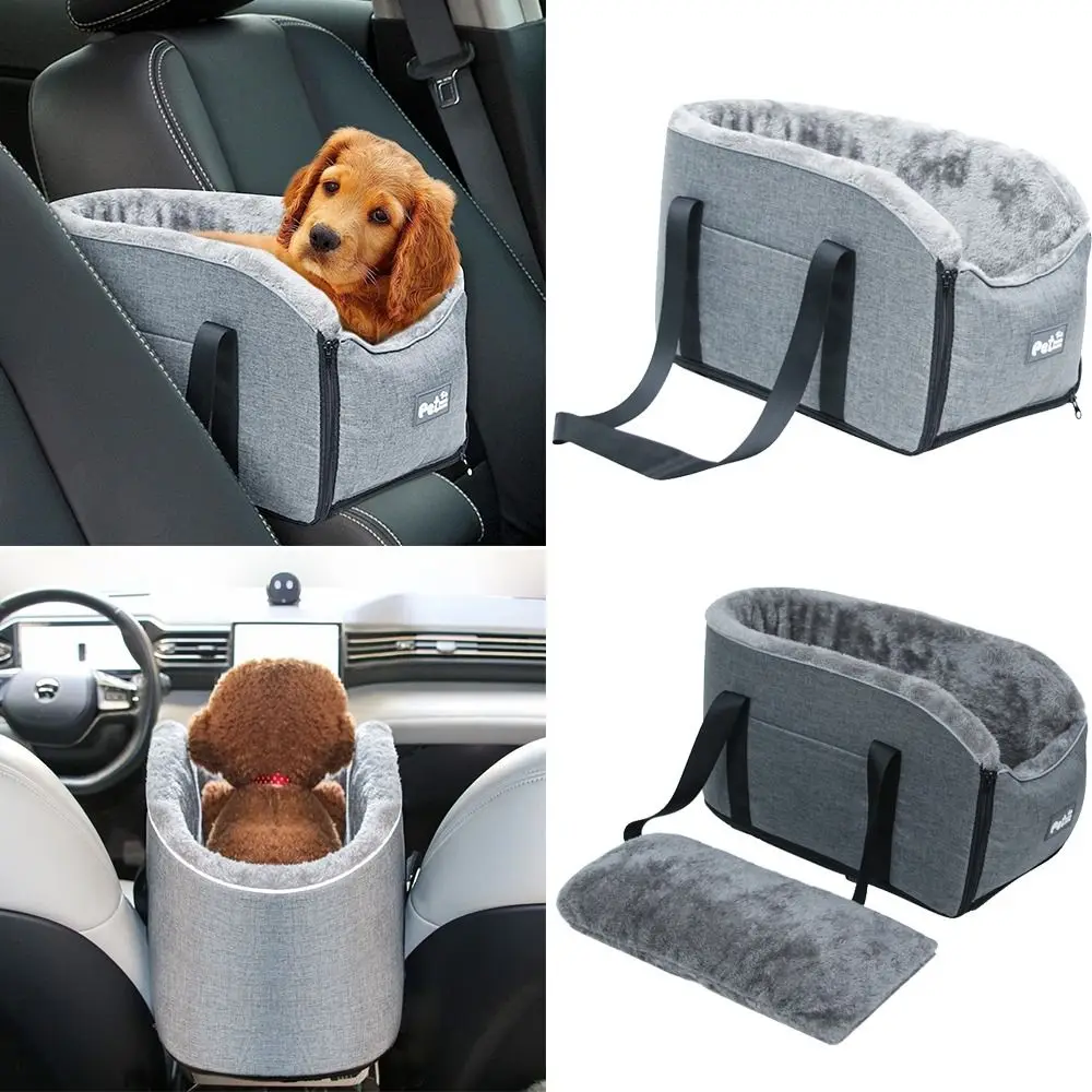 Detachable Dog Console Car Seat Shoulder-carrying Portable Center Console Doggie Seat Washable Linen Arctic Fleece