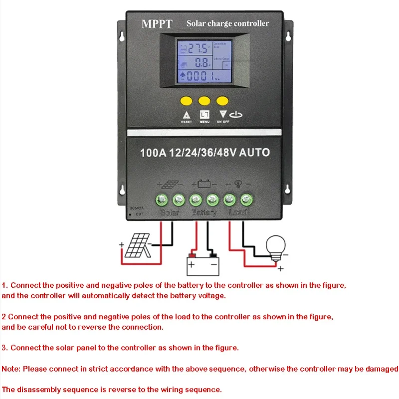 100A/80A/60A MPPT Solar Charge Controller 12V/24V/36V/48V Auto Controller Tools Solar PV Battery Charger with LCD & Dual USB