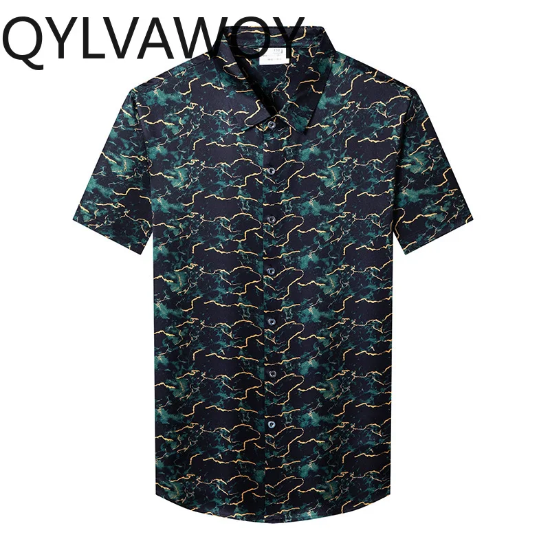 QYLVAWOY Floral Shirt Short Sleeve Men's Shirts 92.5% Mulberry Silk Shirts for Man Vacation Hawaiian Shirt Summer Tops Fashion