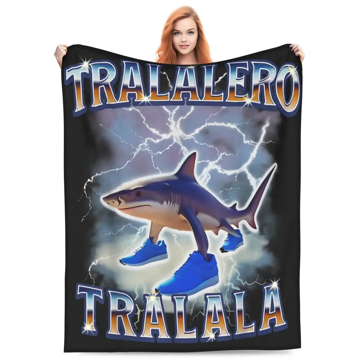 

Tralalero Tralala Funny Shark Meme Warm Soft Blanket Travel Office Plush Throw Blanket Funny Couch Chair Flannel Bedspread