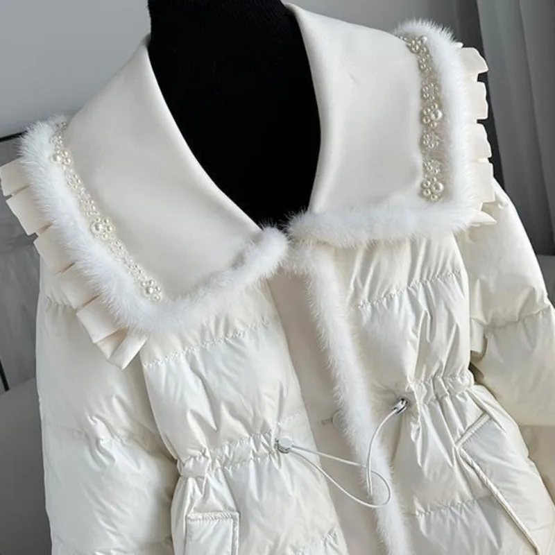 Matakawa giacche lunghe donna solido bianco moda coreana elegante autunno inverno parka cappotti spessi caldi dolci Chaquetas Mujer