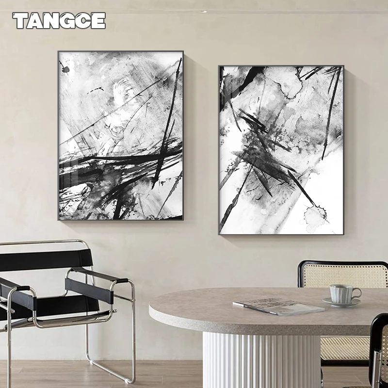 

Abstract Black and White Canvas Poster Print Splash Ink Painting Scandinavian Wall Art Picture for Living Room Home Decor Nordic