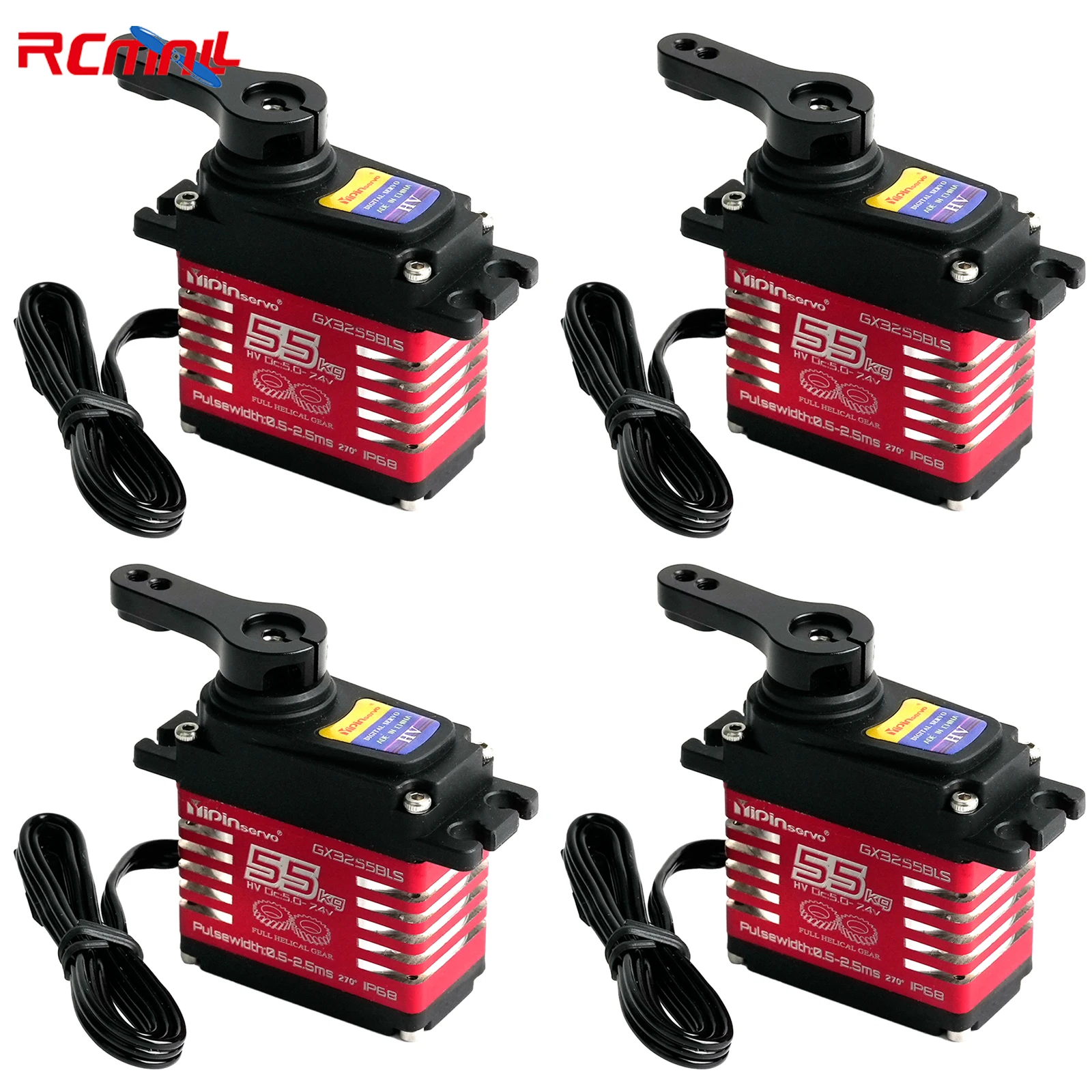 4PCS 55KG High Torque Digital Servo Waterproof Brushless Motor 180/270/360 Degree Steel Gear Robotic Servo Motor for RC Cars