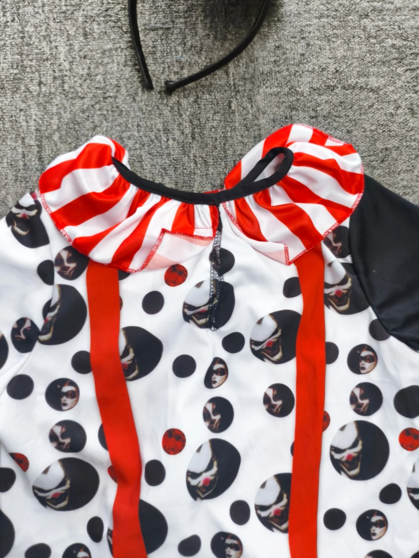 Kids Clown Costume Set, Polka Dot Top Striped Pants & Mini Red Hat Headband, Halloween Party Outfit - view 4
