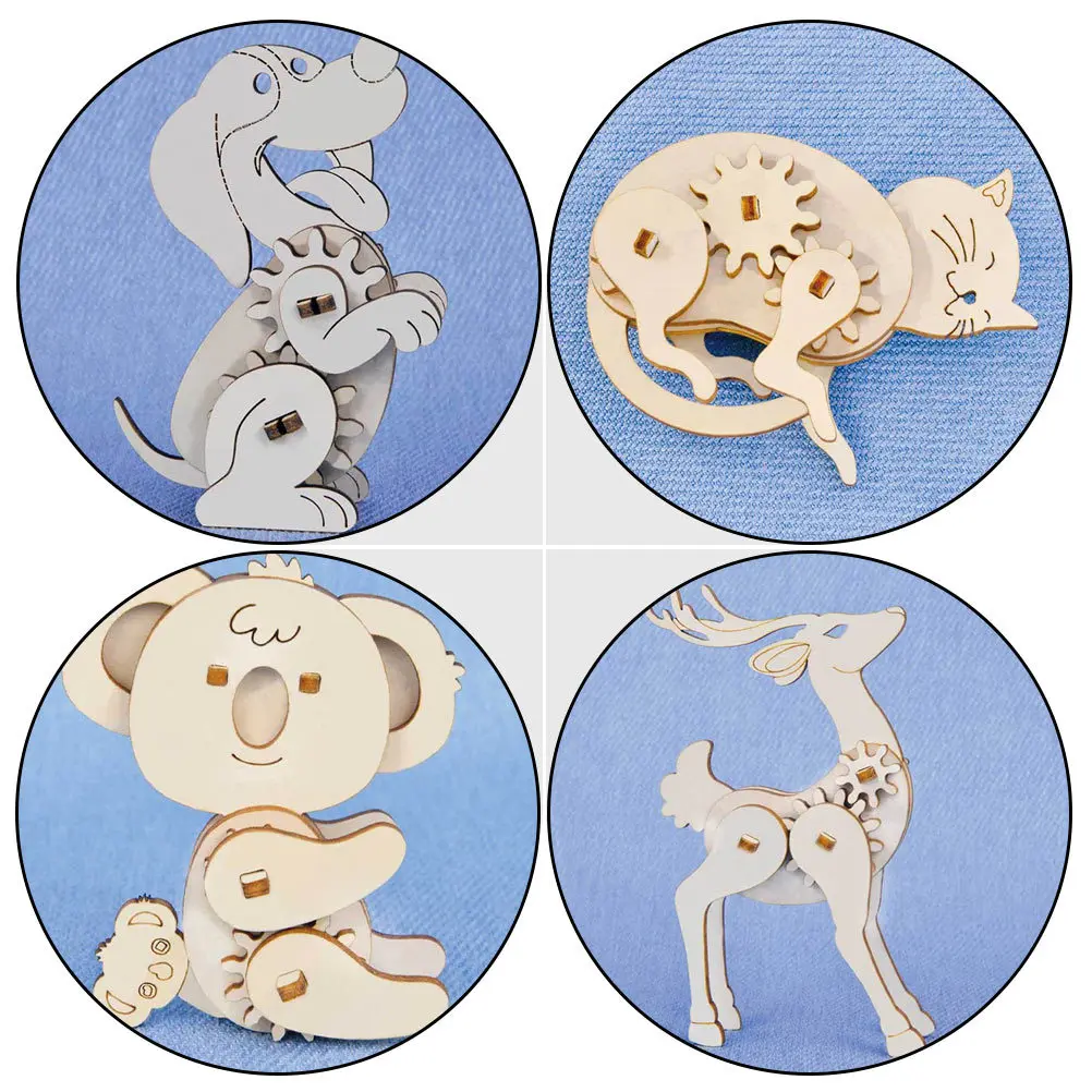 

6 set Wooden Animal Diy Assembly 3D Educational Craft Kit For Kids Adults Home Decor Gift Wood Puzzle Assembled Animals