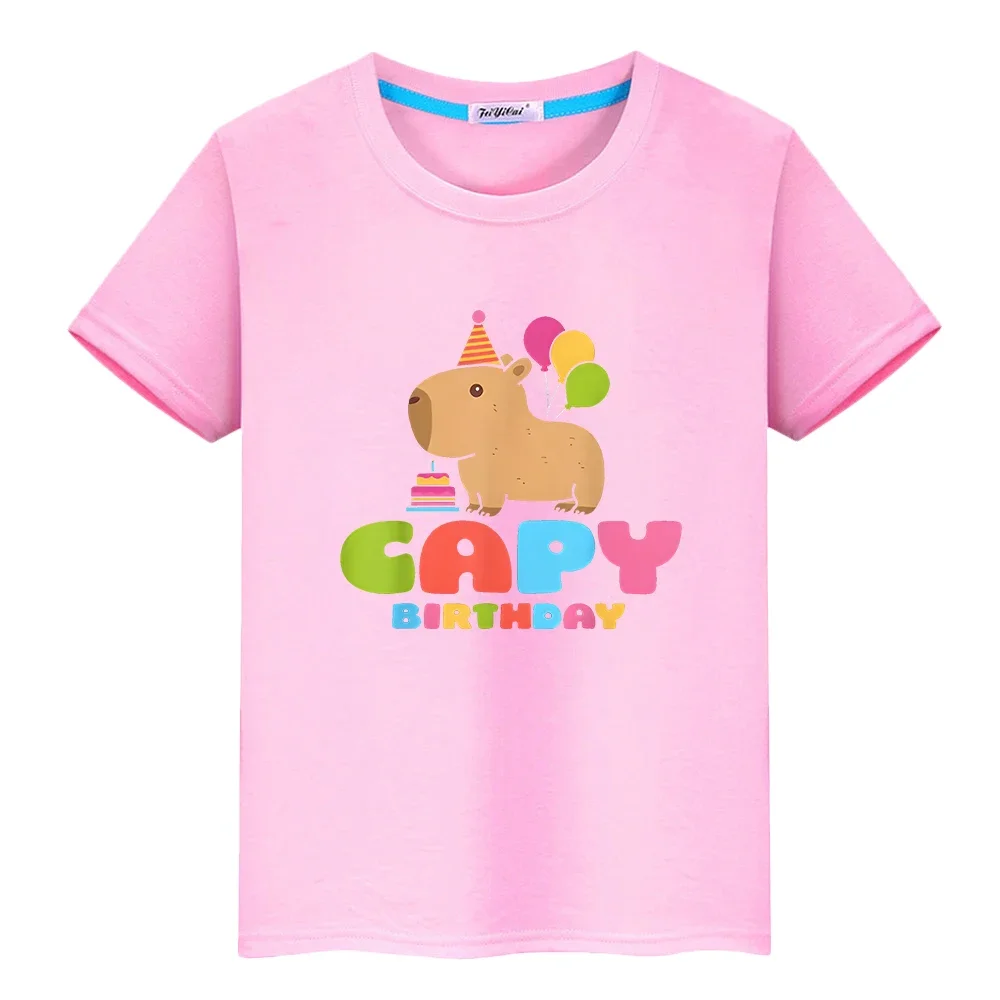 

Capybara Balloon cake print 100%Cotton t shirt for kids boy 10year Tees Tops anime Short pride tshirt girl clothes y2k one piece