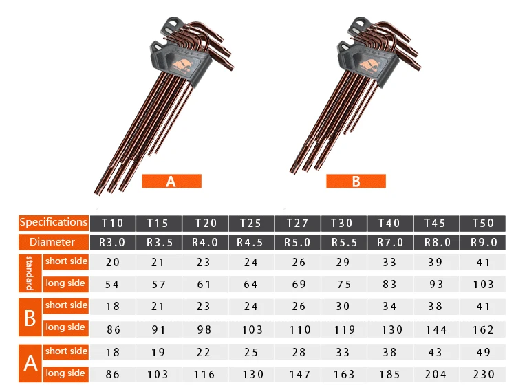 9 Teile/satz Magnetische Schlüssel Doppel-Ende L Typ Inbusschlüssel Set Inbusschlüssel Hexagon Flache Kugel Torx Stern Kopf Spanner schlüssel Set Hand Werkzeuge – Detail 8