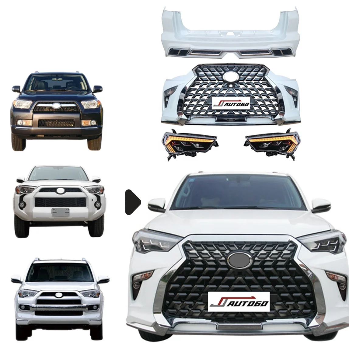

2022 New Design Body Kit For Toyota 4runner 10-20 Update to Lexus GX LX Style PP+ABS Material Bumper assembly Headlight
