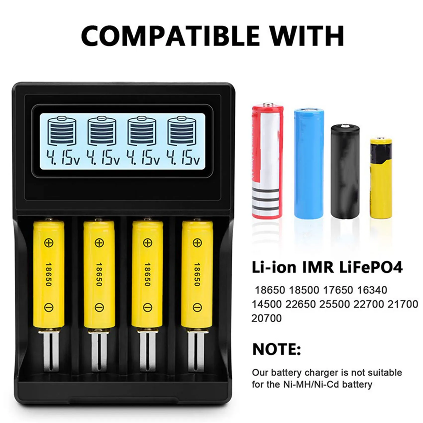 

N15R-2X 18650 Зарядное устройство с ЖК-дисплеем, зарядное устройство с 4-мя слоями и функцией разряда для перезаряжаемых литиевых батарей 3,7 В