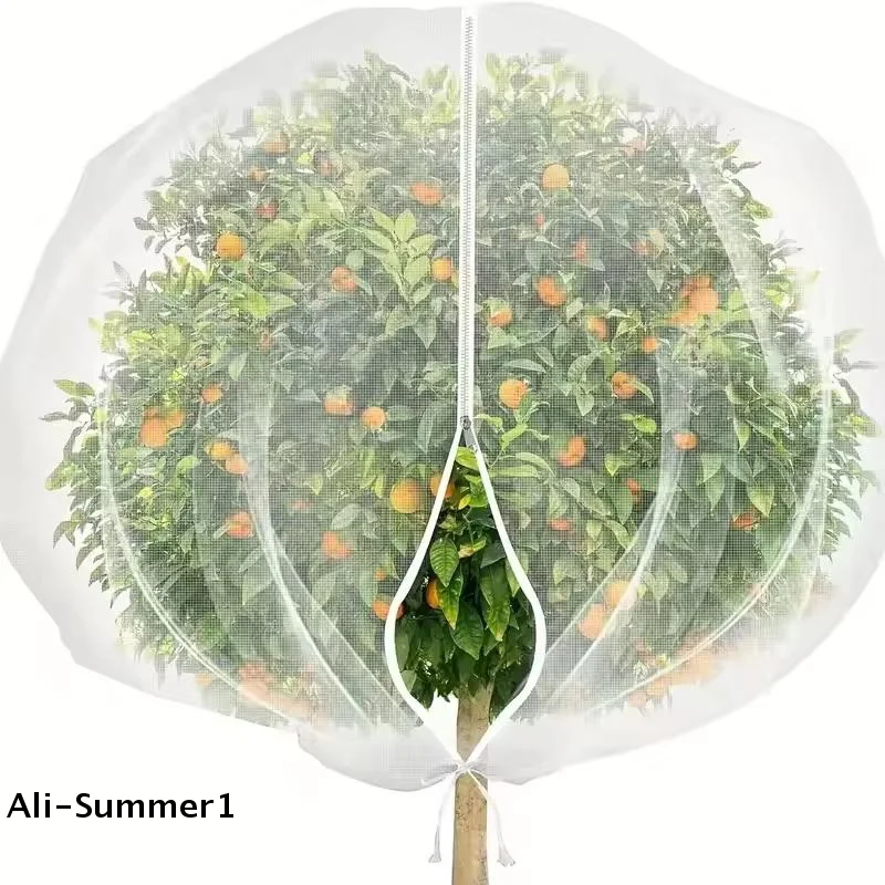 【E】Large Fruits Tree Netting Cover With Zipper And Drawstring Garden Insect Netting Transparent Bird Plant Barrier Mesh Screen
