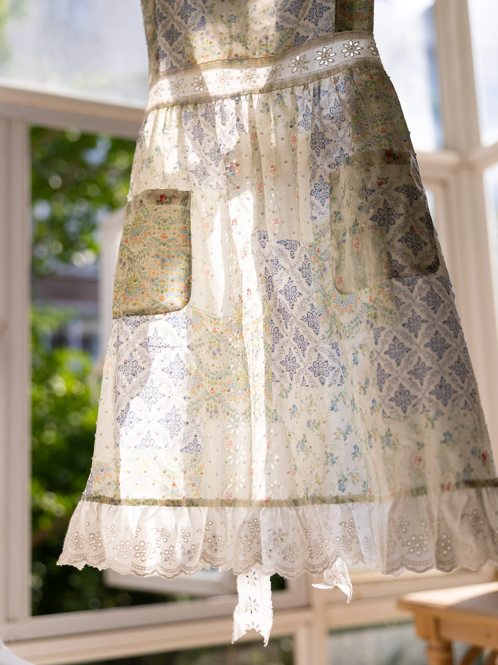 French Style Breathable Thin Cotton Apron Women's Maid Pure Cotton Handmade Sewing Baking Beauty Summer Garden Workwear