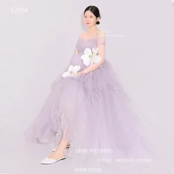 LISM Purple Fairy Tulle Korea Wedding Sweetheart Off The Shoulder A-Line Backless String Bridal Gowns Pregnant Women Photo Shoot