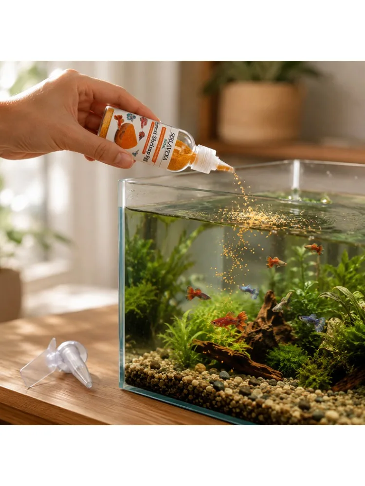SERLAVEXA Mikron-Garnelen-Ei-Pulver Fischfutter, Kein Ausbrüten Nötig, Farbverstärkende Ernährung für Guppy-Betta-Jungfische mit Dosierwerkzeug