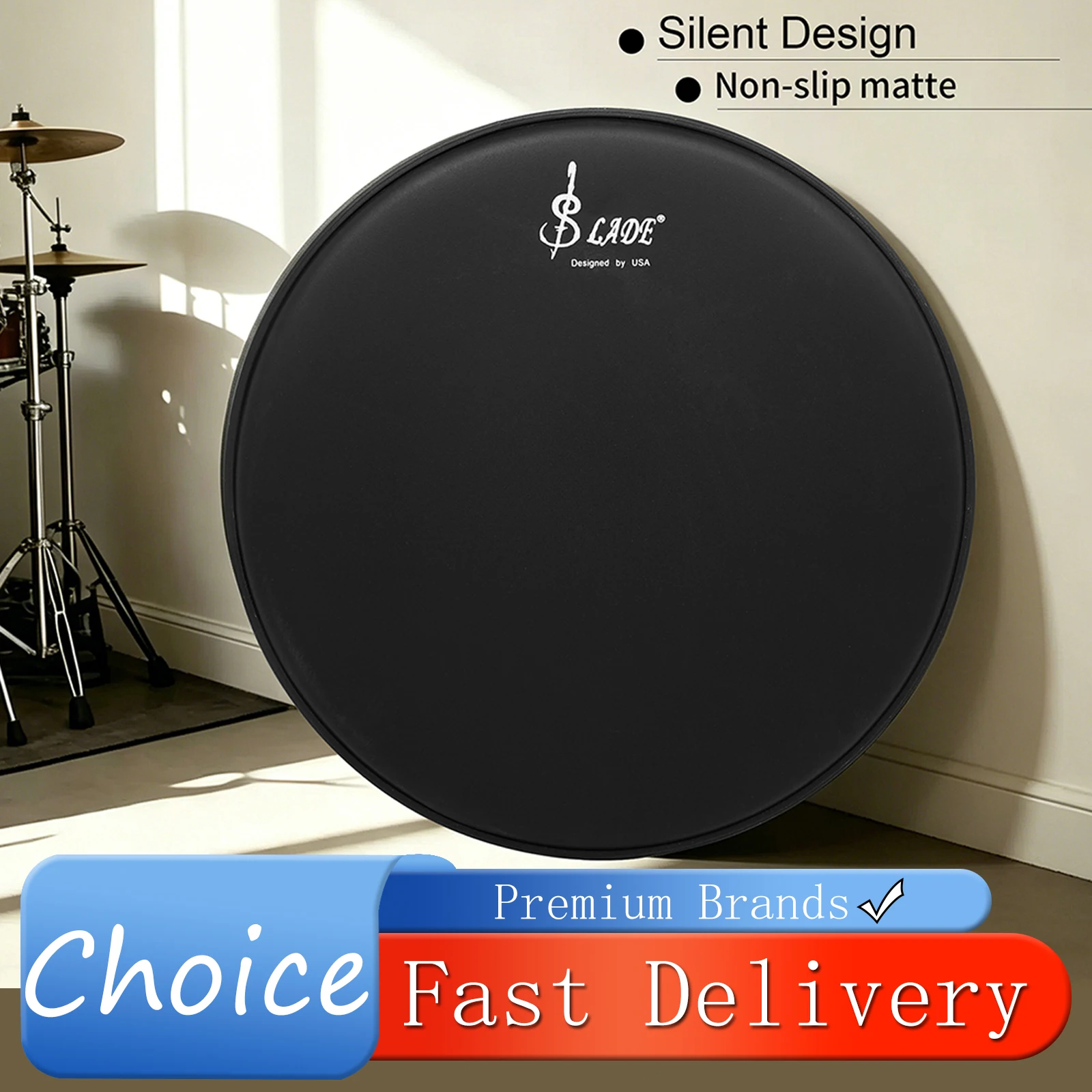 SLADE Drum Heads 14 Inch Black Silent Drumhead Matte Sanded Polyester Film for Snare Drum Practice Percussion Instruments Parts
