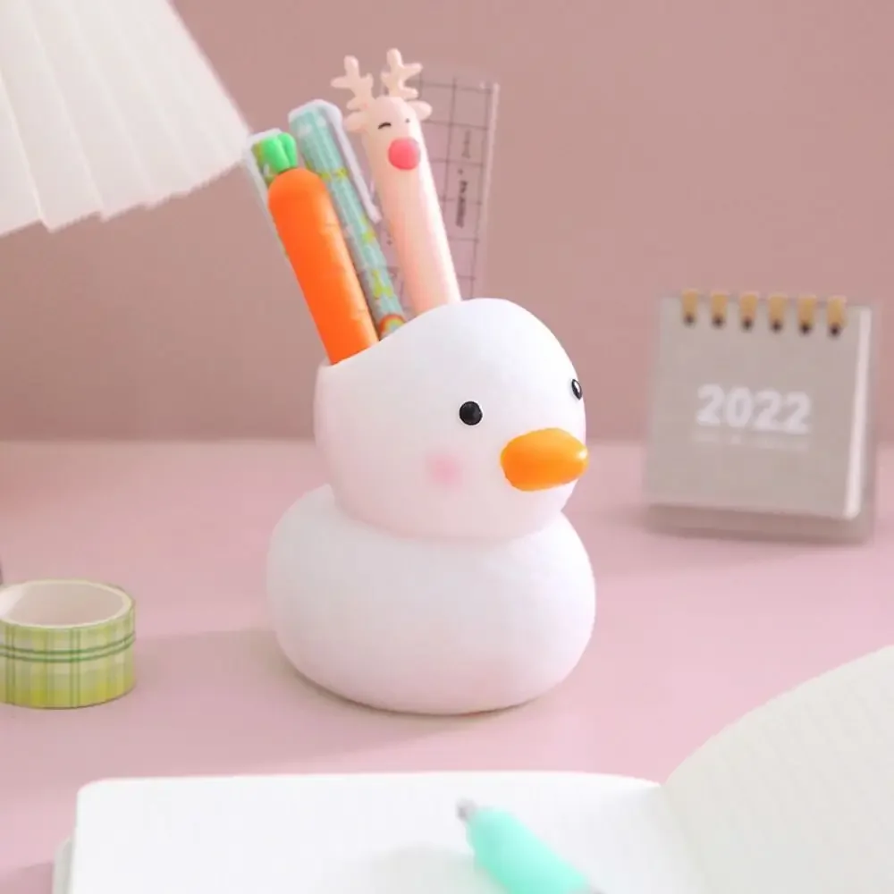 Pen Holder Cute Duck Shape Multifunctional Plastic Cartoon Duck Pencil Pot Container Desktop Storage Organizer Student Supplies